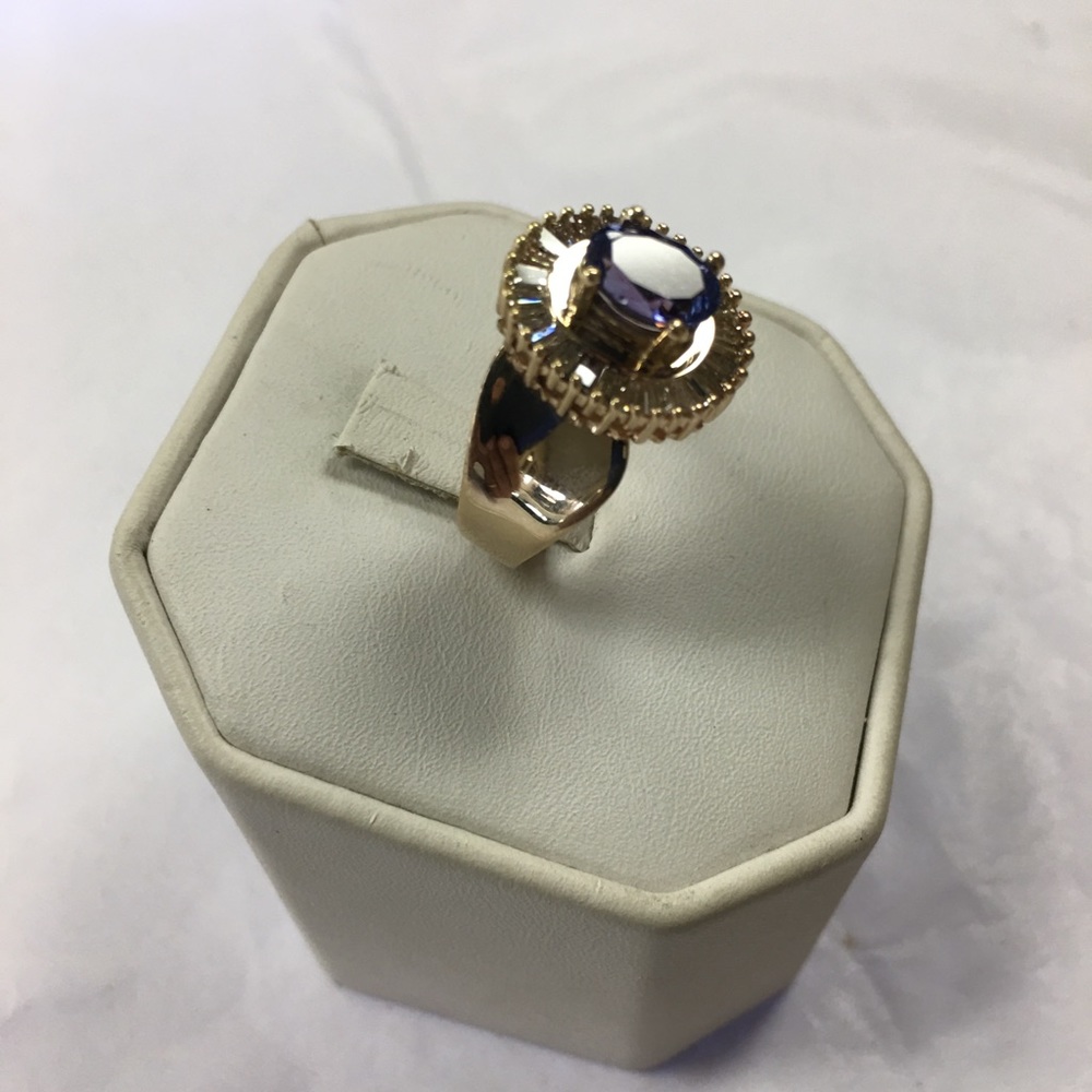 14K yellow gold diamonds tanzanite ring - Picture 3 of 8